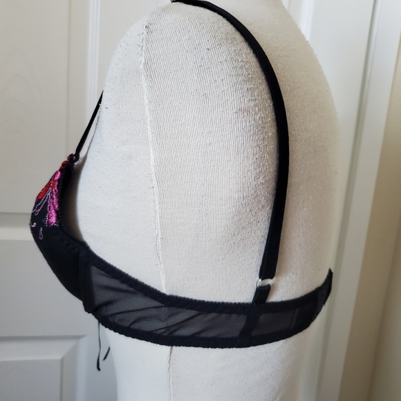 Fredrick's Of Hollywood Embroider Black Lace  Push Up Demi Bra Women's 36 C - Picture 5 of 13